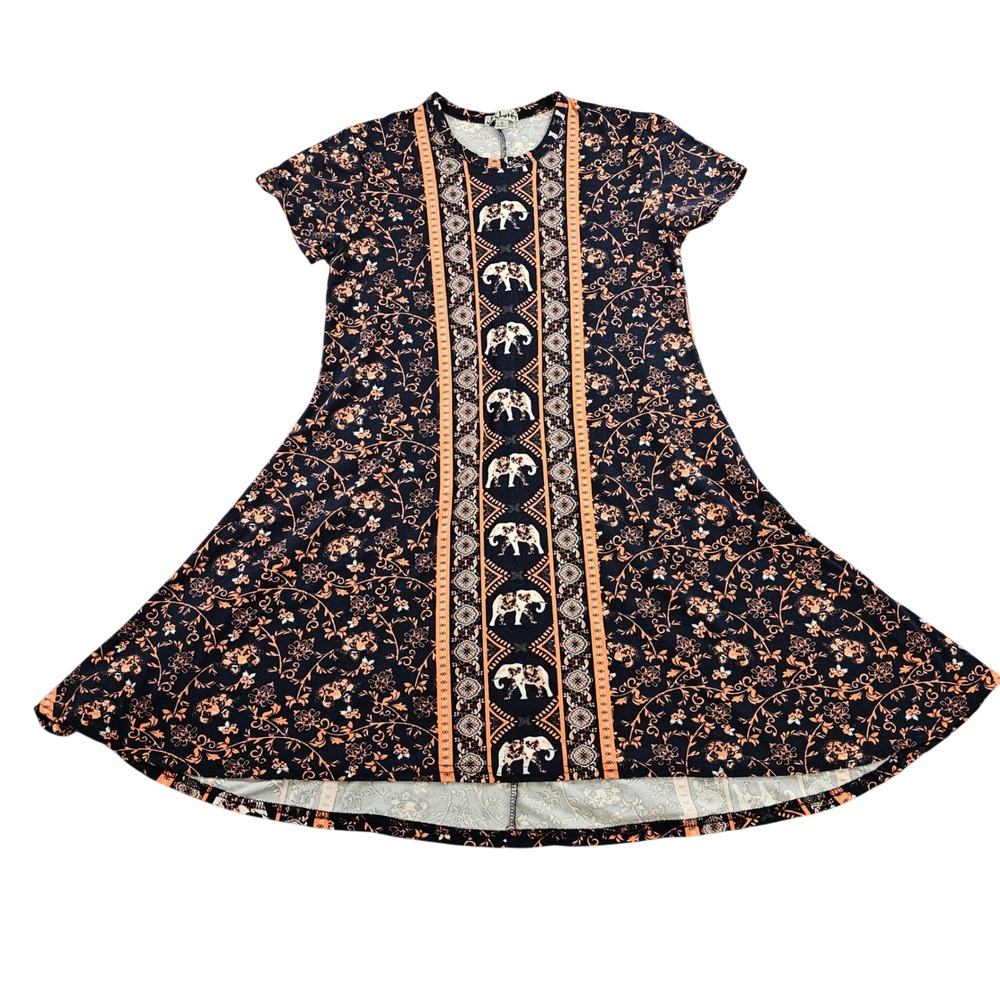 J for Justify T-Shirt Dress Womens S Multicolor Elephant Floral‎ Boho Pullover